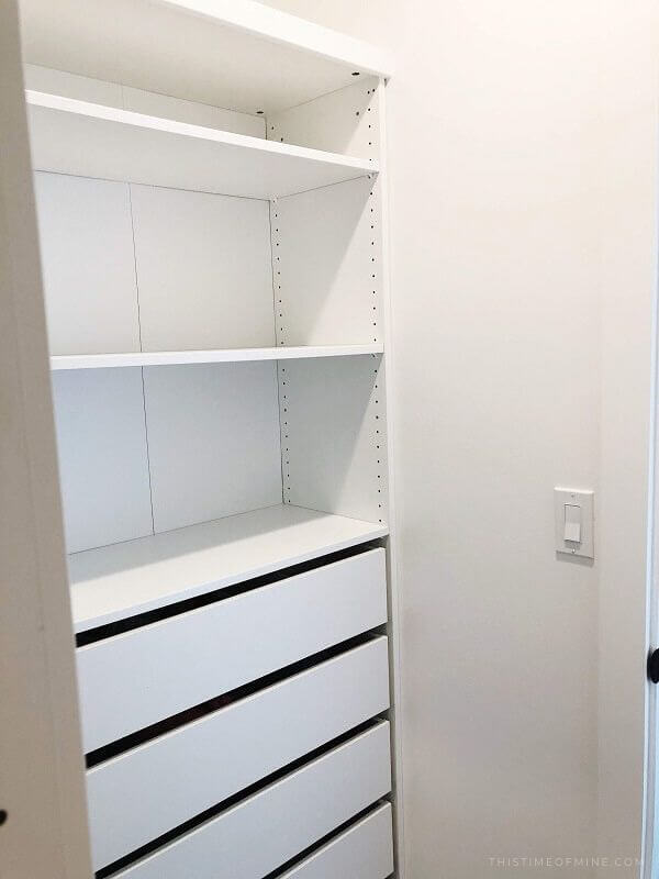 small walk-in closet | Small closet organization | walk-in closet | children's closet | kid's closet | DIY | budget upgrade | closet makeover | before and after | home improvement | maximize storage | organization ideas | storage ideas | closet ideas | bedroom closet | storage spaces | IKEA Pax