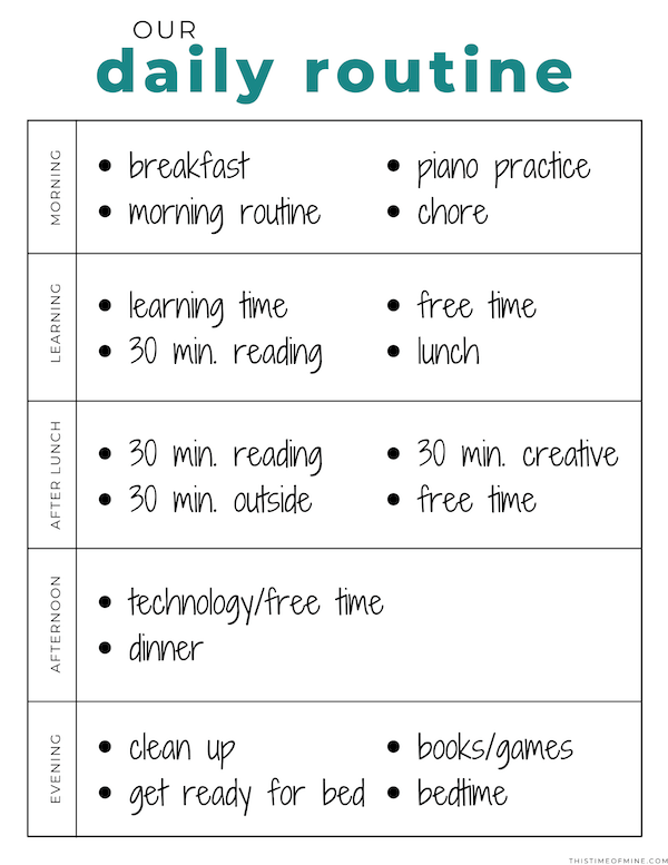 sample schedule | daily schedule during school closures | This Time Of Mine