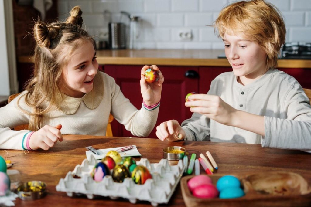 kids decorating eggs | daily schedule during school closures | This Time Of Mine