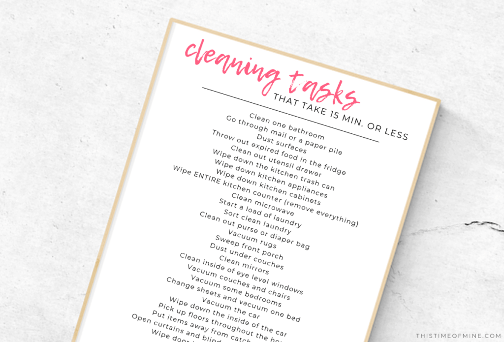 printable image | 15-minute cleaning tips | This Time Of Mine