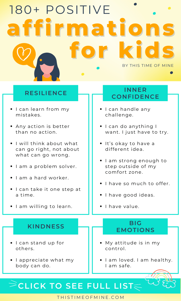 180+ Positive Affirmations For Kids To Boost Motivation And Confidence -  This Time of Mine